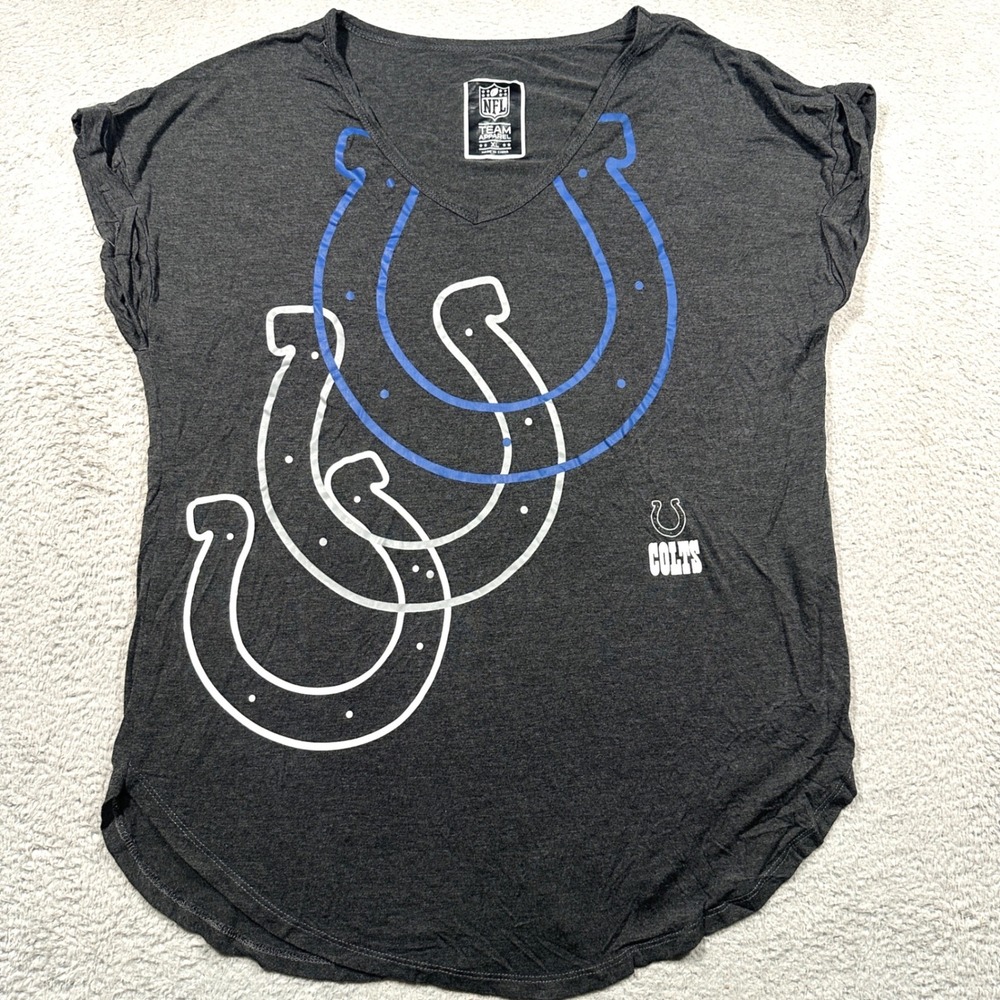 NFL Team Apparel Indianapolis Colts Top Womens XL Gray Horseshoe Graphic V-Neck
